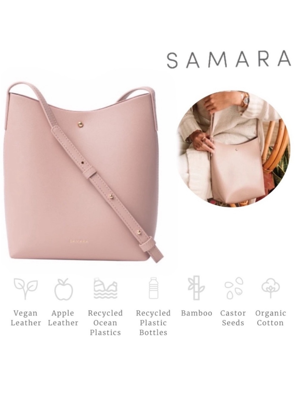SAMARA Blush Pink Pebble Leather Crossbody Bag - Picture 3 of 10